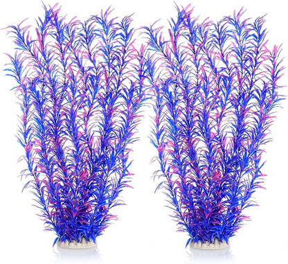 JIHAQUA Aquarium Decor Plastic Plants Extra Large 21 Inches Artificial Fish Tank Plants Tall Fish Tank Decorations (Purple 2pcs) JIHAQUA