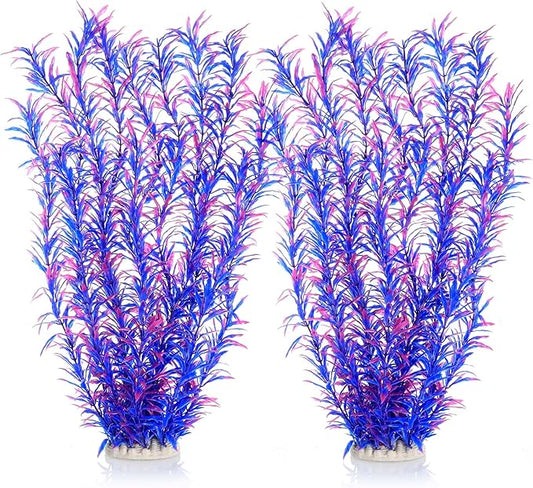 JIHAQUA Aquarium Decor Plastic Plants Extra Large 21 Inches Artificial Fish Tank Plants Tall Fish Tank Decorations (Purple 2pcs) JIHAQUA