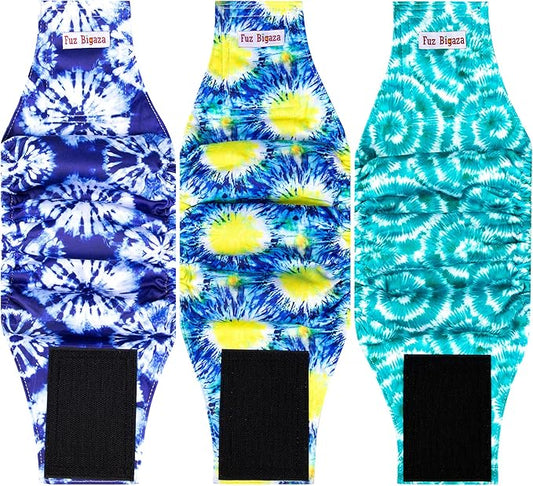 Male Dogs Diapers Belly Bands(3Pack), Washable Reusable Male Boy Doggy Wraps Panties for Doggie Puppy Pooping Potty Training Incontinence Marking Pañal para Perro Black Large Tie Dye - PAWPICO