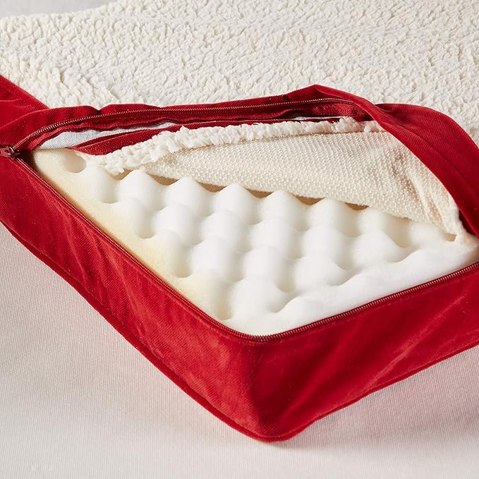 Happy Hounds Oscar Rectangle Orthopedic Foam Sherpa Dog Bed, Small (36 x 24 in.), Red - PAWPICO