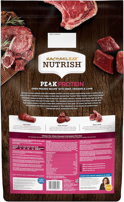 Rachael Ray Nutrish PEAK Natural Dry Dog Food, Open Prairie Recipe with Beef, Venison & Lamb, 12 Pounds, Grain Free (Packaging May Vary) - PAWPICO
