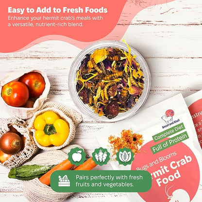 Snout and Shell - Bugs and Blooms Hermit Crab Food - 1 oz - 30 Grams - Whole Food Diet for Hermit Crabs - Seeds, Bugs and More SNOUTANDSHELL