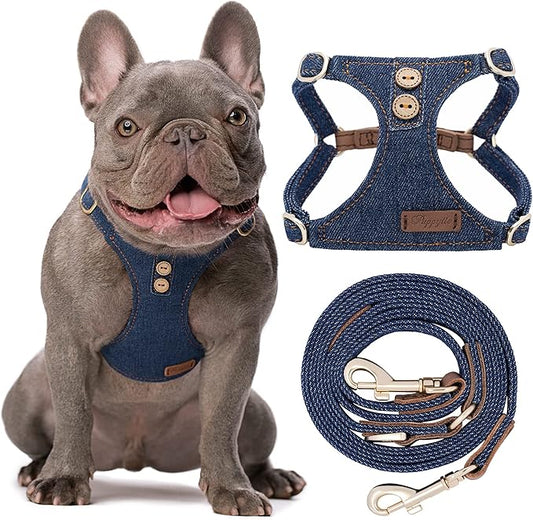 No Pull Dog Harness with Multifunction Dog Leash,Soft Adjustable No Choke Escape Proof Pet Harness Vest for Medium Dogs or Large Dogs,Denim Blue,M Puppytie