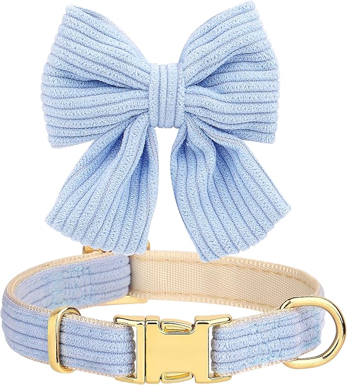 Didog Cute Small Dog Collar Harness & Leash Set, Adjustable Dog Collars and Leashes with Bowtie, Breathable Soft Mesh Padded Dog Vest for Puppies Small Dogs Walking,Blue, M Didog