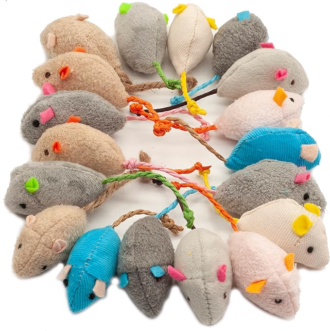 Fashion's Talk Cat Mice Toy 18-Pack Plush Catnip-Filled Mice Toys for Indoor Cats - Realistic Design, 9 Assorted Colors, 2 of Each, Value Pack - PAWPICO