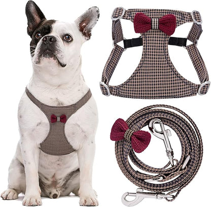 Puppytie No Pull Dog Harness with Multifunction Dog Leash,Soft Adjustable No Choke Escape Proof Pet Harness Vest for Medium Dogs,Knitted Brown,M Puppytie