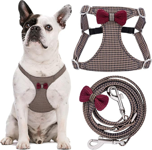 Puppytie No Pull Dog Harness with Multifunction Dog Leash,Soft Adjustable No Choke Escape Proof Pet Harness Vest for Medium Dogs,Knitted Brown,M Puppytie