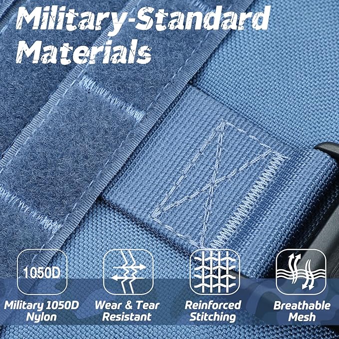 rabbitgoo Tactical Dog Harness for Large, Heavy Duty Pet Harness with Handle, No-Pull Service Vest Large Breed, Adjustable Military Dog Vest for Training Hunting Walking, Blue, L rabbitgoo