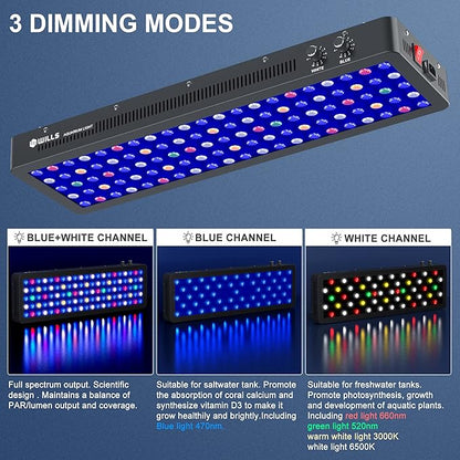 WILLS Aquarium Light, Dimmable Full Spectrum Fish Tank Light with 3 Dimming Modes & 105 Premium SMD Chips, 300W LED Aquarium Plant Light for Saltwater Freshwater Coral Reef (28"x8.5"x2.4") WILLS