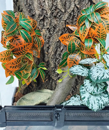 Woyrise 2 Pack Reptile Plants, Terrarium Hanging Plant Vines, Artificial Leaves with Suction Cup, Bearded Dragon Tank Accessories for Gecko Lizard Snake Frog Tortoise Decorations - Codiaeum Variegatum Woyrise