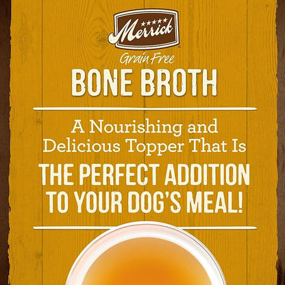 Merrick Grain Free Bone Broth, Premium Human Grade And Gluten Free Dog And Cat Food Topper Pouches, Chicken - 16 oz. Pouch - PAWPICO
