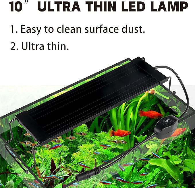 Aquarium Lights Fish Tank Light 10 Gallon Planted Ultra Slim Aquarium LED Light with Switch (10-15") Waterrebirth