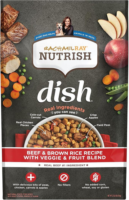 Nutrish Rachael Ray Dish Premium Natural Dry Dog Food with Added Vitamins, Minerals & Taurine, Beef & Brown Rice Recipe with Veggies, Fruit & Chicken, 23 Pound Bag - PAWPICO