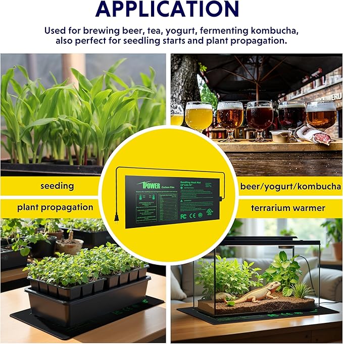 iPower 4 Pack 10" x 20.75" Seeding Heat Mat Upgraded Carbon Film Indoor Warm Hydroponic Plant Germination Starting Pad Durable Waterproof, Black iPower
