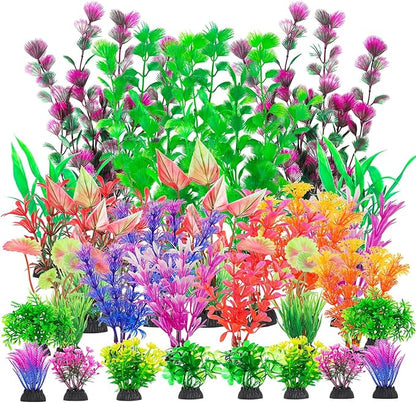 CousDUoBe 30Pcs Aquarium Plants, Fish Tank Accessories Artificial Aquatic Plants,Full Set of Fish Tank Decorations, Various Sizes CousDUoBeAquariumfishtankdecoration