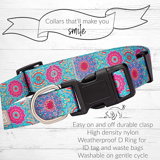 Lucky Love Dog, Boho Chic Dog Collar for Girl Boy Dogs, Vivid Pink and Turquoise Collar for Dogs, Comfortable, Soft, Cute Collars - (Mediuml, Clara Collar) LuckyLoveDog