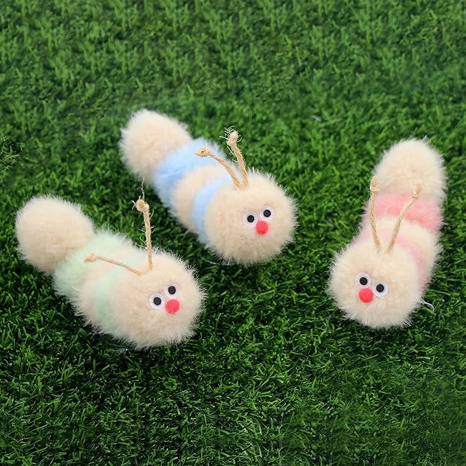 Interactive Natural 3 PK Catnip Toy, with Rattle, Bite Resistant, for All Ages Indoor Cat, Soft Caterpillar Toys, Fluffy Kitten Toy - PAWPICO