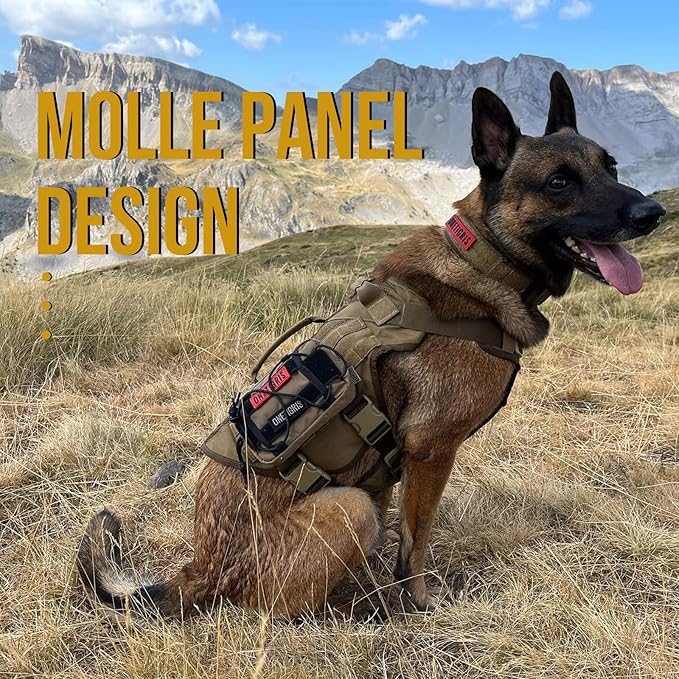OneTigris No Pull Tactical Dog Harness for Medium Dog, Aire Mesh Dog Vest Harness, Breathable Military Dog Molle Vests with Handles, Service Dog Vest for Walking Hiking Training (L, Brown) - PAWPICO
