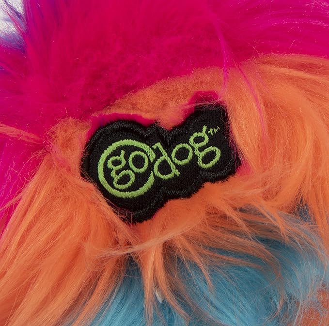 goDog Just for Me Furballz Squeaky Plush Ball Dog Toy, Chew Guard Technology - Cool Rainbow, Mini - PAWPICO