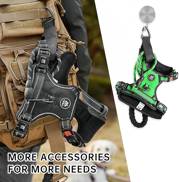 NESTROAD Dog Harness, Adjustable Oxford Harness with Leash, Reflective No-Choke Pet Vest with Easy Control Handle (M, Fluorescent Green) NESTROAD