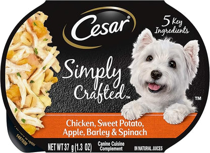 CESAR SIMPLY CRAFTED Adult Wet Dog Food Meal Topper, Chicken, Sweet Potato, Apple, Barley & Spinach, 1.3oz., Pack of 10 - PAWPICO