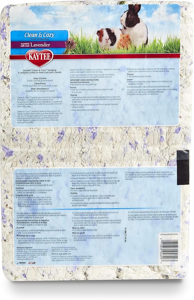 Kaytee Clean & Cozy Lavender Bedding For Pet Guinea Pigs, Rabbits, Hamsters, Gerbils, and Chinchillas, 49.2 Liters Kaytee