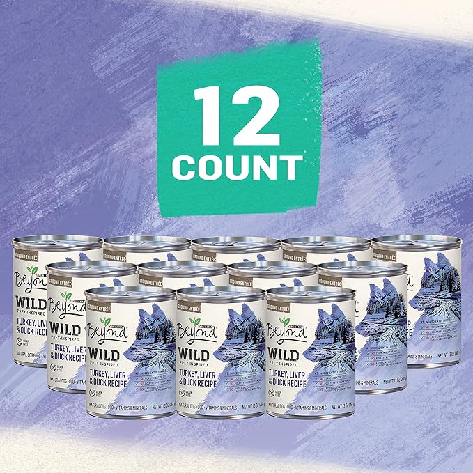 Purina Beyond High Protein, Grain Free, Natural Pate Wet Dog Food, WILD Turkey, Liver & Duck Recipe - (12) 13 oz. Cans - PAWPICO