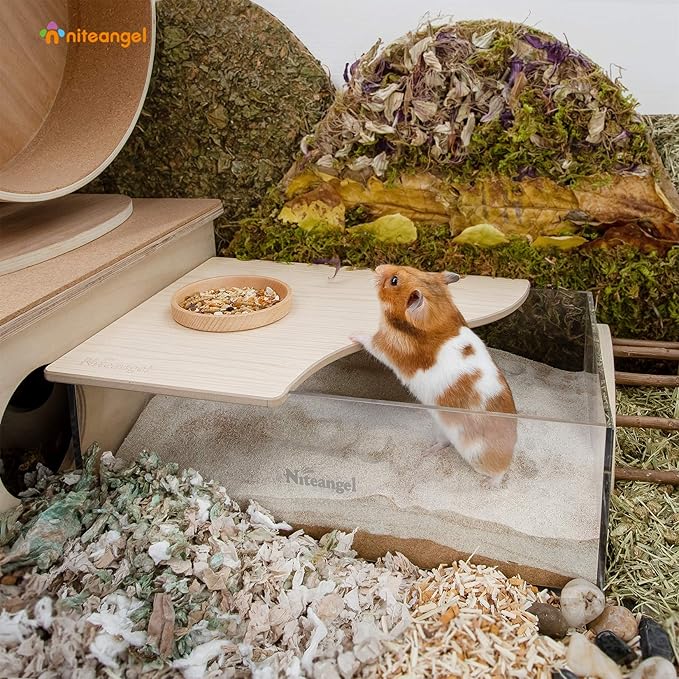 Niteangel Animal Sand-Bath Box: - Acrylic Critter's Sand Bath Shower Room & Digging Sand Container for Hamsters Mice Lemming Gerbils or Other Small Pets (Rectangle, Burlywood) Niteangel