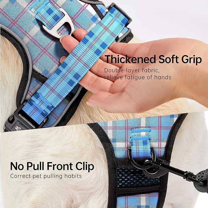 NESTROAD No Pull Dog Harness with Leash, Reflective No Choke Pet Vest Harness,Adjustable Soft Padded Dog Harness with Easy Control Handle for Large Dogs(Checkered Blue,X-Large) NESTROAD