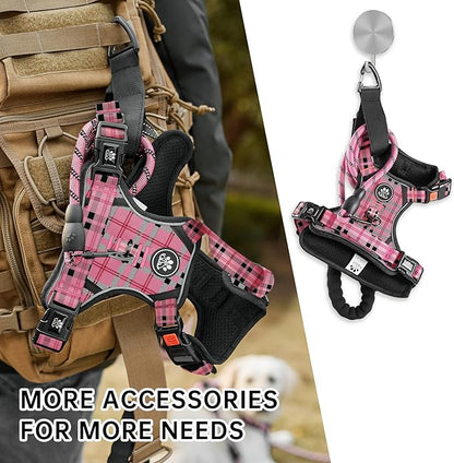 NESTROAD No Pull Dog Harness with Leash, Reflective No Choke Pet Vest Harness,Adjustable Soft Padded Dog Harness with Easy Control Handle for Large Dogs(Checkered Pink,Large) NESTROAD