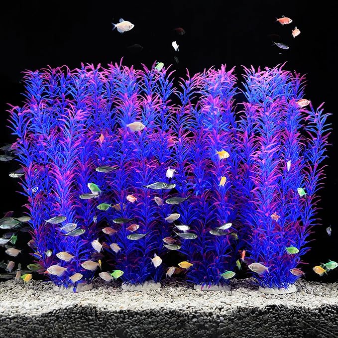 JIHAQUA 2 Pack Aquarium Decor Plastic Plants Extra Large 21 Inches Tall Fish Tank Decorations (Purple 4pcs) JIHAQUA