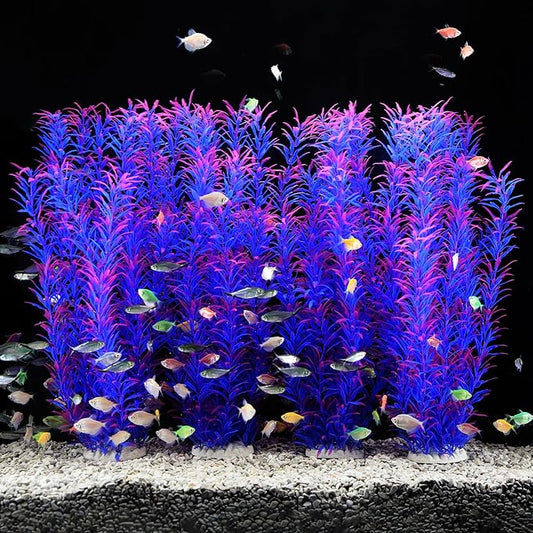 JIHAQUA 2 Pack Aquarium Decor Plastic Plants Extra Large 21 Inches Tall Fish Tank Decorations (Purple 4pcs) JIHAQUA