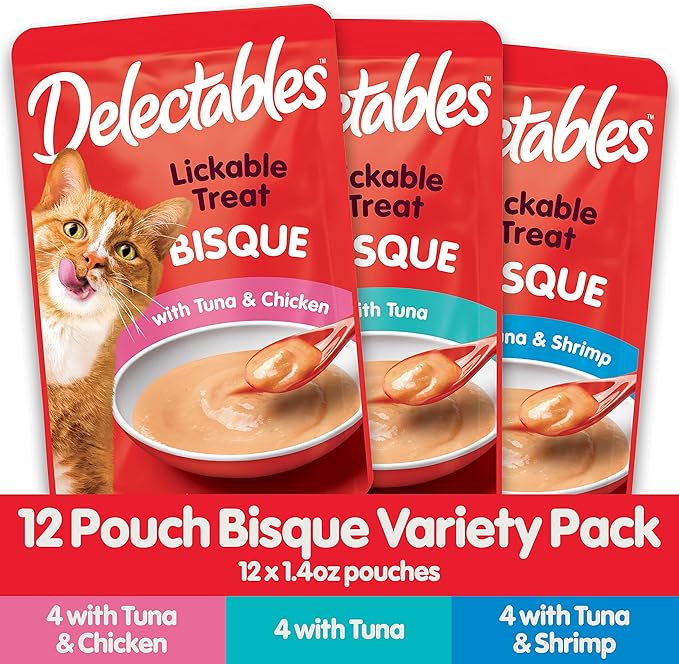 Delectables Bisque Lickable Wet Cat Treats - Chicken, Tuna & Shrimp, 12 count Hartz