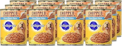 PEDIGREE CHOPPED GROUND DINNER Adult Canned Soft Wet Dog Food, T-Bone Steak Flavor, 13.2 oz. Cans (Pack of 12) - PAWPICO