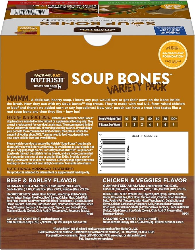 Rachael Ray Nutrish Soup Bones Long Lasting Dog Chews Variety Pack, 22 Count (Pack of 1) - PAWPICO