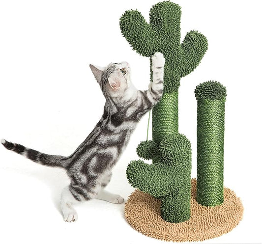 Pesofer Cactus Cat Scratching Post Cat Scratcher with 3 Scratching Poles and Dangling Ball for Kitten Medium - PAWPICO