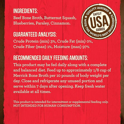 Merrick Grain Free Bone Broth, Premium Human Grade And Gluten Free Dog And Cat Food Topper Pouches, Beef - 7 oz. Pouch - PAWPICO