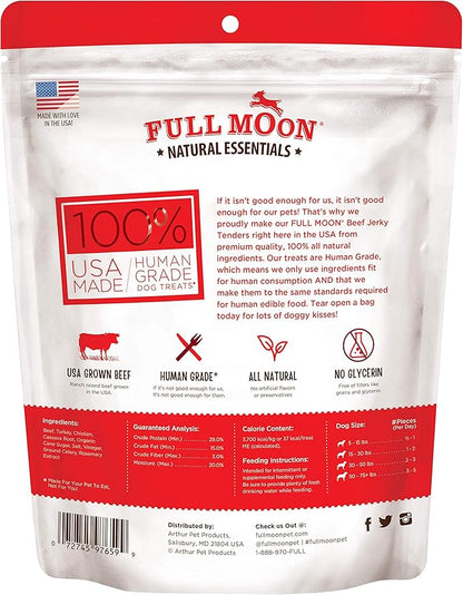 Full Moon All Natural Essentials Beef Jerky Tenders Free Range Human Grade 24 oz - PAWPICO