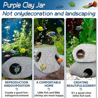 Aquarium Decorations Cave Fish Tank Accessories Rock Decor for Shrimp Cichlid Hiding Breeding Small Fish Bowl Hide Decoration Betta Toys Hideout Stones House（2pcs） Ameliade