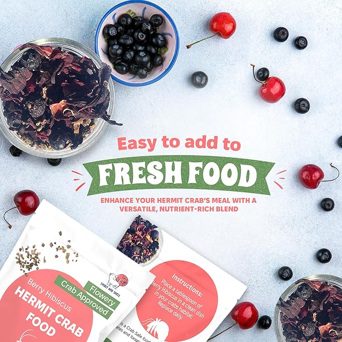Snout and Shell Berry Hibiscus Hermit Crab Food - Colorful Blend Diet of Hibiscus Flowers, Blueberries, Hemp Seed, Coconut Chips & White Birch Bark - Aquatic Pet Animal Snack Treat | 25g, Multi SNOUTANDSHELL