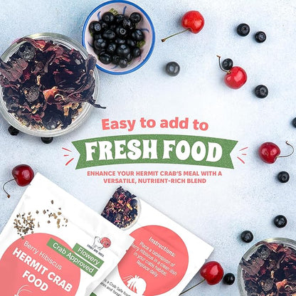 Snout and Shell Berry Hibiscus Hermit Crab Food - Colorful Blend Diet of Hibiscus Flowers, Blueberries, Hemp Seed, Coconut Chips & White Birch Bark - Aquatic Pet Animal Snack Treat | 25g, Multi SNOUTANDSHELL