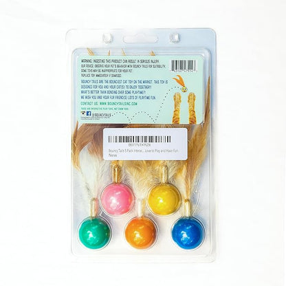 5 Pack Interactive Bouncy Ball with Natural Feathers for Indoor Cats and Kittens who Love to Play and Have Fun. - PAWPICO