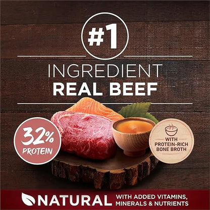 Purina ONE Natural High Protein Dry Dog Food Dry True Instinct with Real Beef and Salmon With Bone Broth and Added Vitamins, Minerals and Nutrients - (Pack of 4) 3.8 lb. Bags - PAWPICO