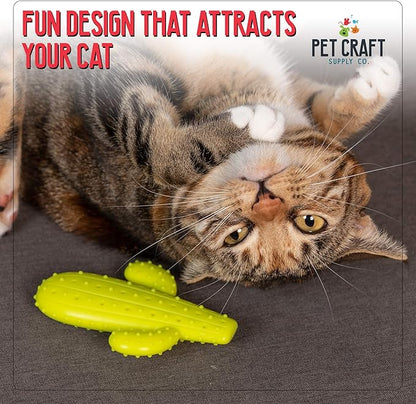 Pet Craft Supply Cactus Interactive Cat Toy Chew Toy Teeth Cleaning Bite Resistant 100% Natural Rubber with Bonus Catnip and Silvervine Bags for Kittens and Adult Cat - PAWPICO