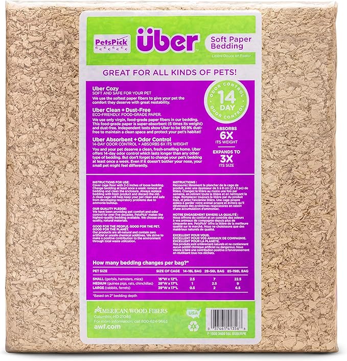 Uber Soft Paper Pet Bedding for Small Animals, Natural, 56L PetsPick%C2%AE