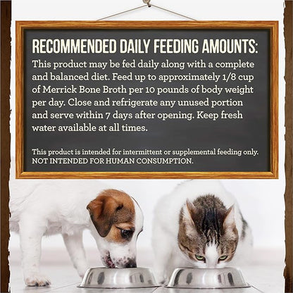 Merrick Grain Free Bone Broth, Premium Human Grade And Gluten Free Dog And Cat Food Topper Pouches, Chicken - 7 oz. Pouch (Pack of 4) - PAWPICO