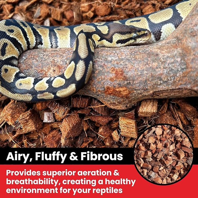 ReptiCare Coconut Husk Chips 12 Quarts of Ready to Use Organic Coco Husk Bedding for Ball Pythons, Snakes, Tortoises, Crested Geckos, Frogs, or Lizard Terrarium Tanks - 2.87 lb Gro-Med