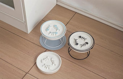 Elevated Cat Slow Feeder Bowls,Whisker Friendly Cat Bowl, Ceramic Raised Slow Feeder Bowl, Anti Vomit Promotes Digestion Slow Feeder Bowls for Dry and Wet Food - PAWPICO