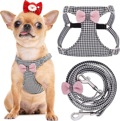 No Pull xs Dog Harness with Multifunction Dog Leash,Soft Adjustable No Choke Escape Proof Pet Harness Vest,Knitted Black-White,XXS Puppytie