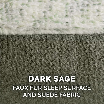 Furhaven Orthopedic Dog Bed for Large Dogs w/ Removable Bolsters & Washable Cover, For Dogs Up to 95 lbs - Two-Tone Plush Faux Fur & Suede L Shaped Chaise - Dark Sage, Jumbo/XL - PAWPICO